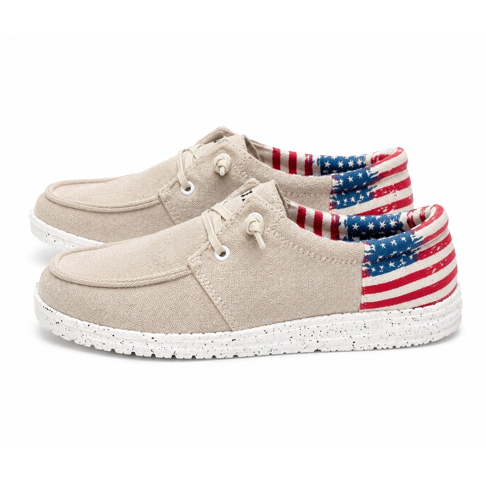 Roper Hang Loose Patriotic Shoes Women's 8 Tan American Flag Canvas NWT Box